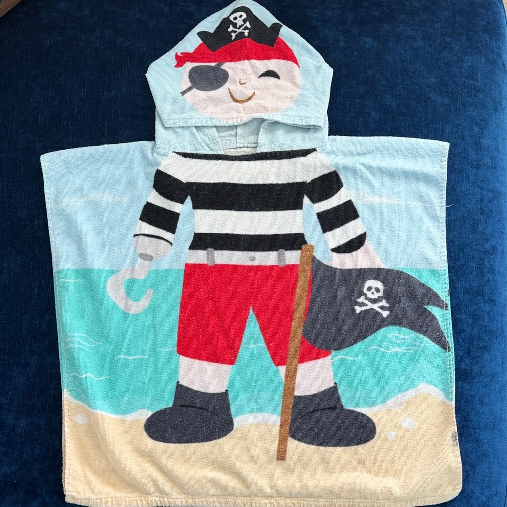 Kids Pirate Hooded Beach Poncho - Red, Black & Light Blue